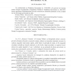 Hotărârea nr. 08 din 06 decembrie 2022 a Comisiei pentru Situații Excepționale a raionului Cimișlia-1